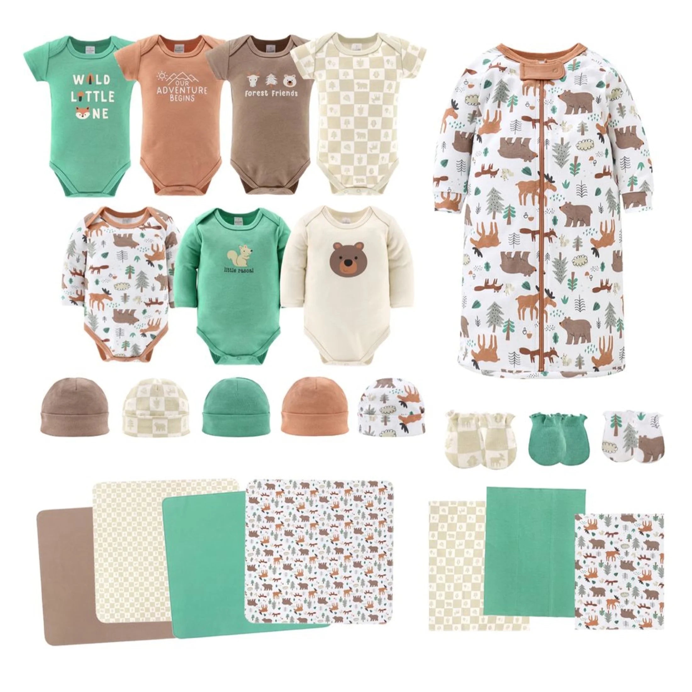 Newborn Baby Layette Gift Set for Baby Boys, Woodland Animals, 23 Essential Pieces, 0-3 Months